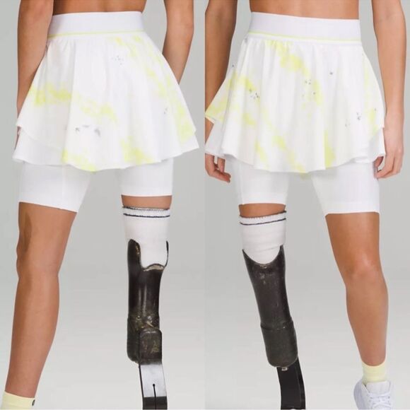 Lululemon Court Rival High Rise Skirt Extended Liner White Yellow skort shorts 4 - Picture 1 of 9